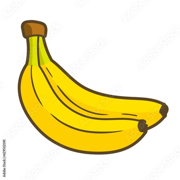 Fototapeta Yellow banana flat isolated on white background. Cartoon style. Vector illustration