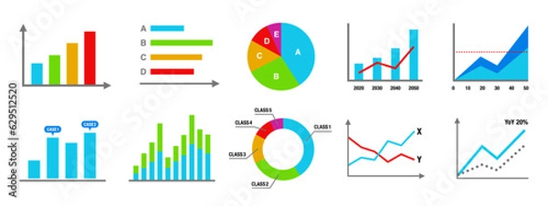 Obraz ビジネスのための市場調査の表データ、研究レポートのグラフ、ベクターアイコンイラスト素材