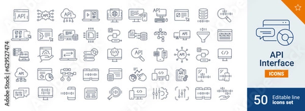 Fototapeta API icons Pixel perfect. Data, product, computer, ....