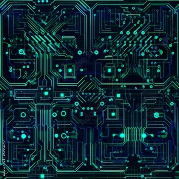 Fototapeta Seamless electric circuit board, infinite endless pattern, tile, generative ai
