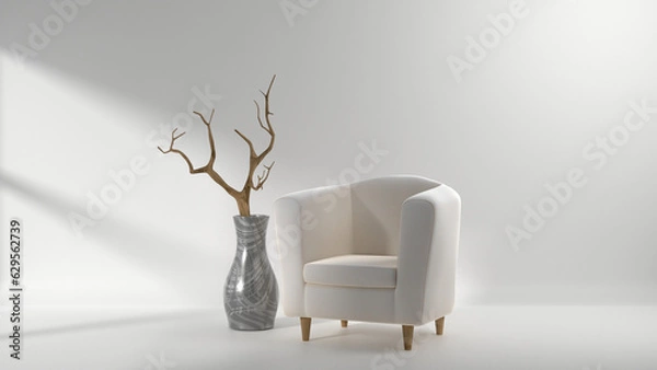 Obraz A studio scene with minimal decorations. 3D rendering