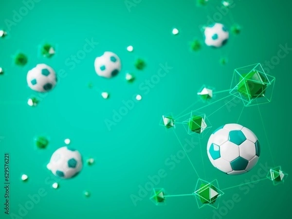 Fototapeta football ball 3d object. 3d illustration. graphic background element. sport abstract backdrop. soccer render design competition concept art. digital technology element beautiful lighting ground empty