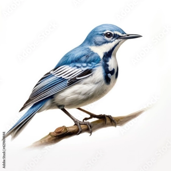 Fototapeta Cerulean warbler bird isolated on white. Generative AI