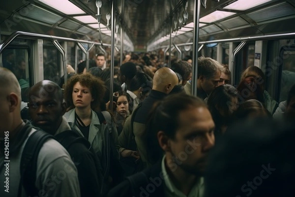 Fototapeta Crowded Subway Train Commuters