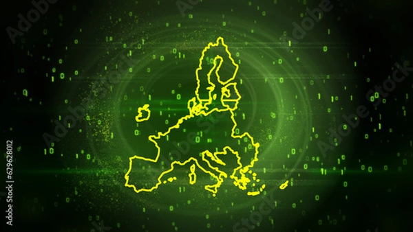 Obraz European Union Map on Digital Technology Background
