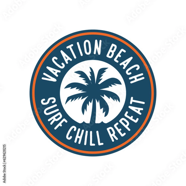 Fototapeta palm tree beach silhouette for logo vacation travel badge patch stickers