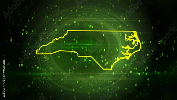 Obraz  North Carolina State Map on Digital Technology Background