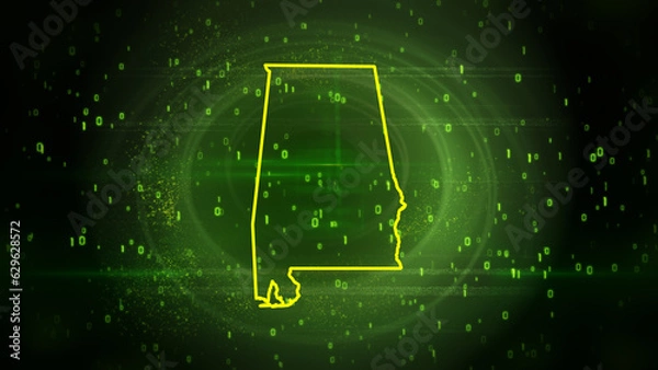 Obraz Alabama State Map on Digital Technology Background