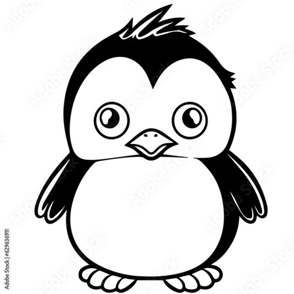 Fototapeta Colorless funny cartoon penguin. Vector illustration