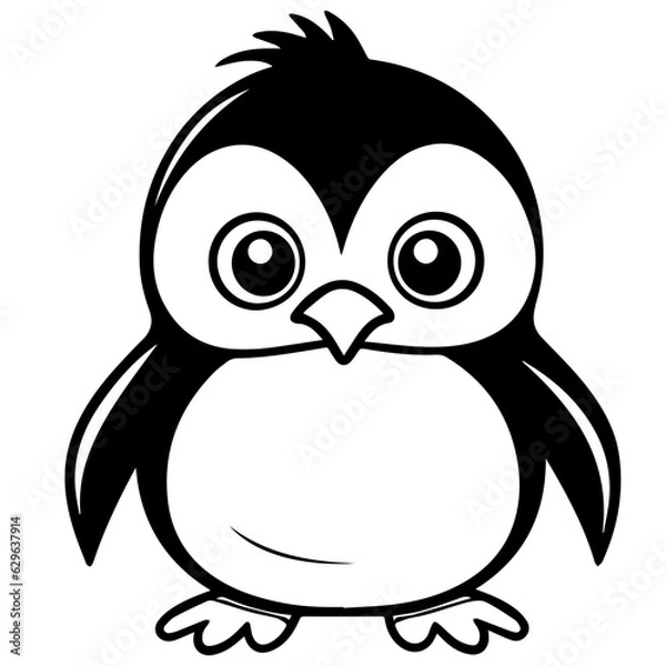 Fototapeta Colorless funny cartoon penguin. Vector illustration