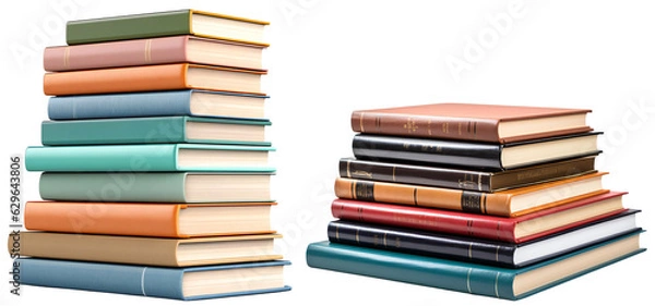 Fototapeta A set of books. Stacks of books for learning. Many books are stacked on top of each other. Isolated on a transparent background.