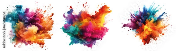 Fototapeta Colored powder explosion on a transparent background. Abstract closeup dust on backdrop. Colorful explode. Paint holi isolated on transparent background