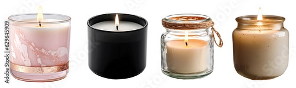 Obraz Beautiful wax candles, candles in glass holders isolated on transparent background