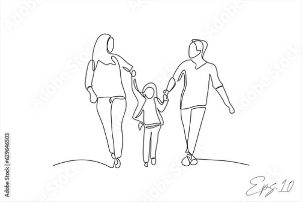 Fototapeta continuous line of families hand in hand