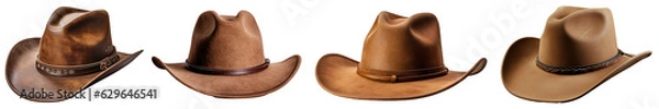 Obraz Collection of brown cowboy hat isolated on transparent background