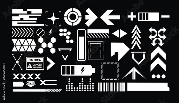 Fototapeta Vector Graphic Assets Set. Bold modern Shapes for Posters Template, flyers, clothes, social media, graphic design, sticker, In Y2k style, Futuristic, Anti-design, Digital Collage, Retro Futurist.