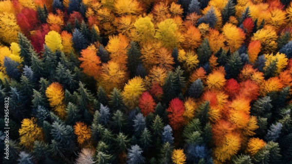 Fototapeta Stunning Aerial Photo of Colorful Autumn Forest - Great for Nature-themed Websites