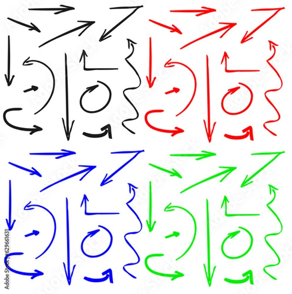 Obraz Brush stroke arrows in Black, Blue, Green & Red