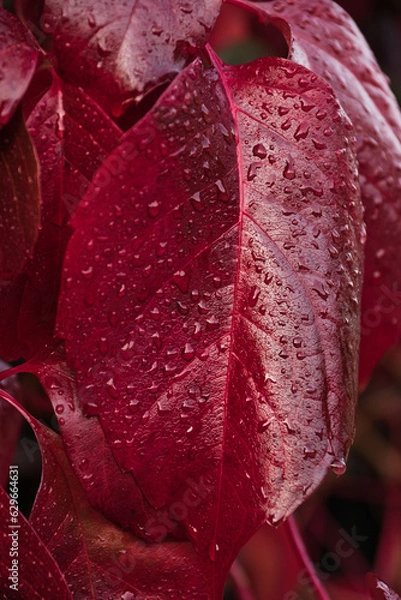 Fototapeta Autumn leave after rein in november whit a wonderful red color.