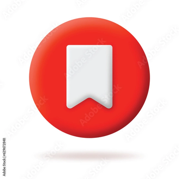 Fototapeta 3d saved post button with shadow and light. Realistic red button with bookmark, saved info icon vector design.