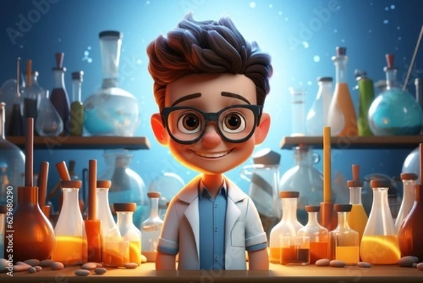 Fototapeta 3d cartoon science children chemical experiments national science day