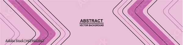 Fototapeta abstract wide horizontal banner with pink and black lines, arrows and angles. Light modern sporty bright futuristic abstract background. Wide vector illustration. Pink background.