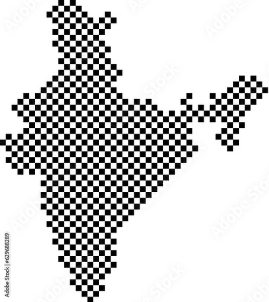 Fototapeta India map country from checkered black and white square grid pattern
