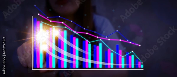 Fototapeta Business growth concept, show marketing graph analyzing stock market changes with achieve the target marketing