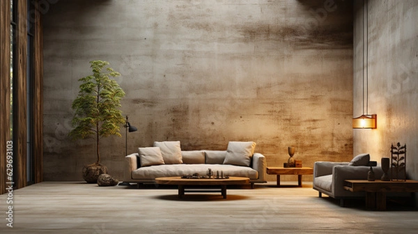 Fototapeta Minimalist industrial aesthetic: textured concrete wall lit by unseen light source - Generative AI