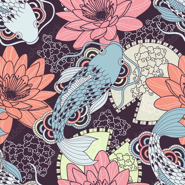 Fototapeta Chinese carps seamless pattern