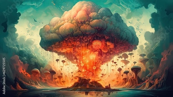 Fototapeta Surreal abstract nuclear explosion. Generative AI