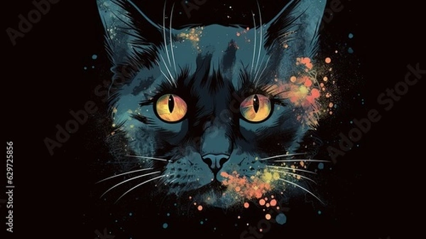 Fototapeta Black cat head. In style of vector illustration. Generative AI