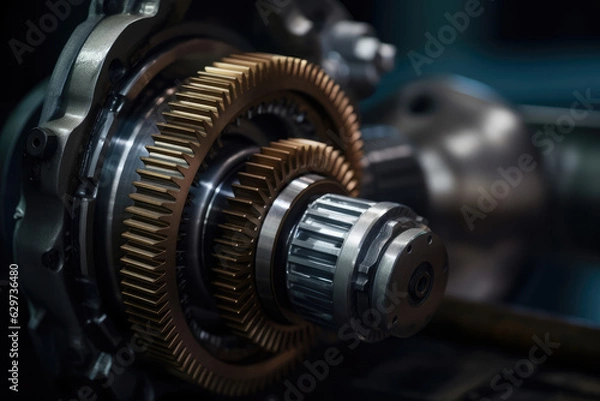 Obraz A macro shot of a gearbox in motion, capturing the dynamic energy and power