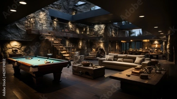 Fototapeta Rustic Charm by the Water: Exploring an Old City Restaurant with an Industrial Twist, generative AI