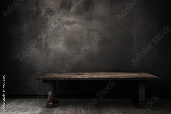 Obraz Minimalist Elegance: Empty Table Against a Dark Blank Background (Generative AI)