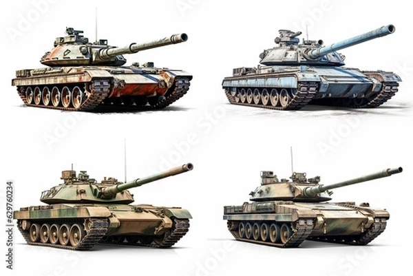 Fototapeta set of tanks isolated on white background.