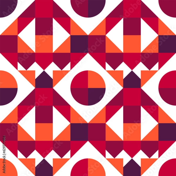 Fototapeta Geometric Mosaic Abstract Pattern Decorative Ornament Background Wall Vector Illustration Dark Red Orange