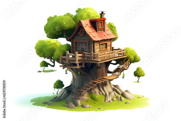 Fototapeta  3d cabin on a tree Made with Generative AI