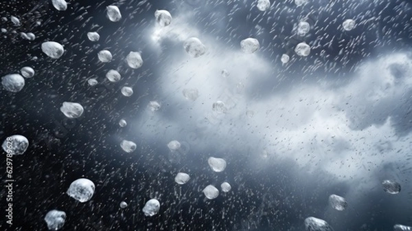 Fototapeta hailstorm, with large hailstones visible against a dark sky, illustrating extreme weather condition generative ai