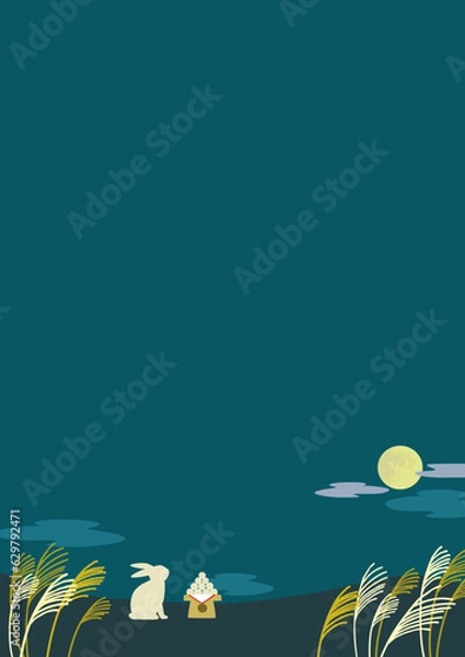 Fototapeta 月とすすきのお月見イラスト背景素材