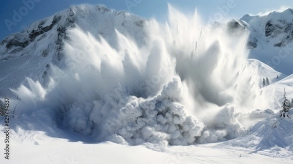 Fototapeta snow avalanche in the mountains, representing the risks of winter weather in high-altitude regions generative ai