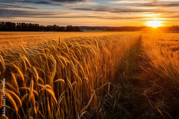 Obraz Wheat field at golden hour