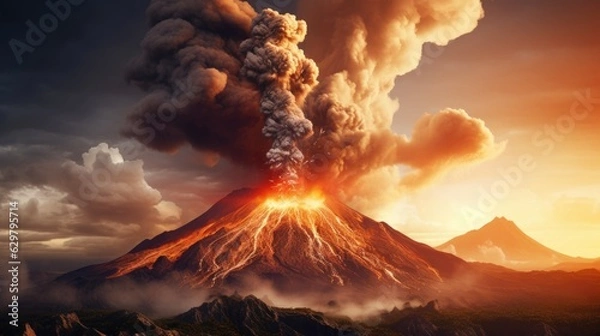 Fototapeta volcanic eruption with lava flowing down the mountainside, illustrating the raw power of nature generative ai