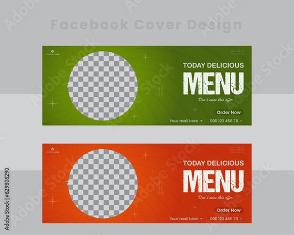 Fototapeta Creative and modern food Facebook cover design template with two color. 