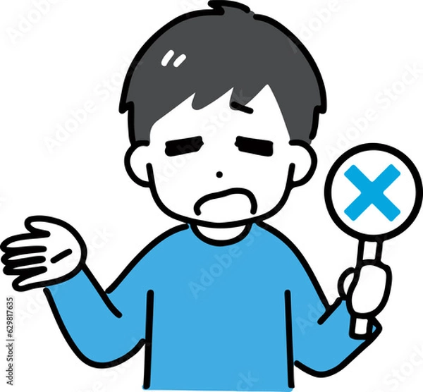 Fototapeta 困った顔でバツのサインを出す私服の若い男性(上半身・正面)