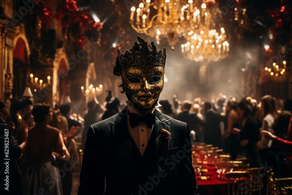 Fototapeta man with mask in party ai generative art