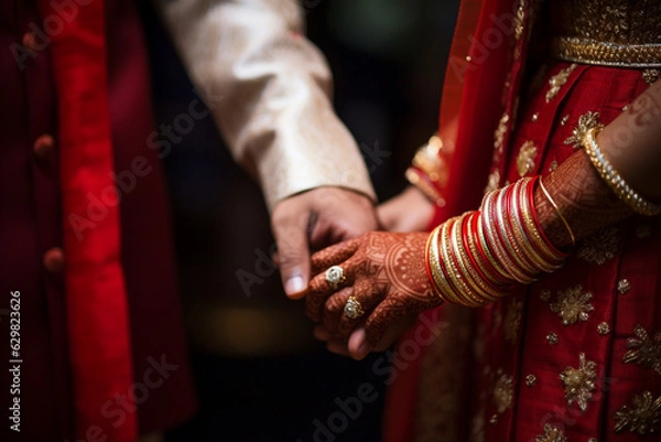 Fototapeta bride and groom holding hands ai generative art