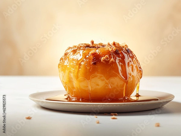 Obraz baked apple with honey light background