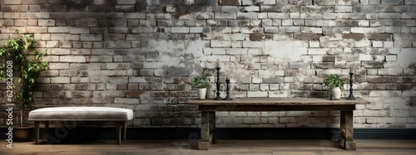 Fototapeta 灰色のレンガの部屋の壁