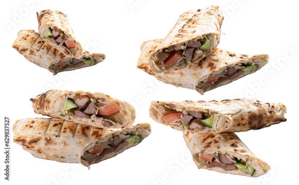 Fototapeta Shawarma with beef and vegetables. Selective focus. Transparent